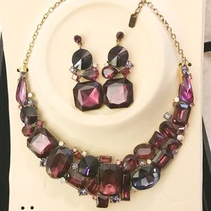 Purple fashion necklace glass cut with earrings